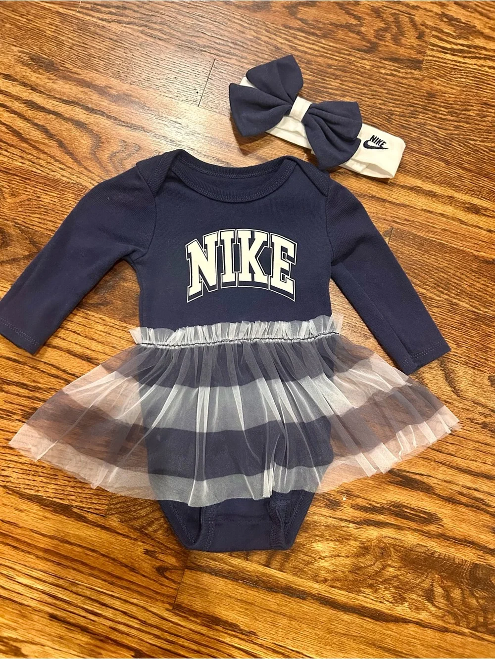 Nike Baby Tutu Bodysuit Dress & Bow Headband 0–6M Navy